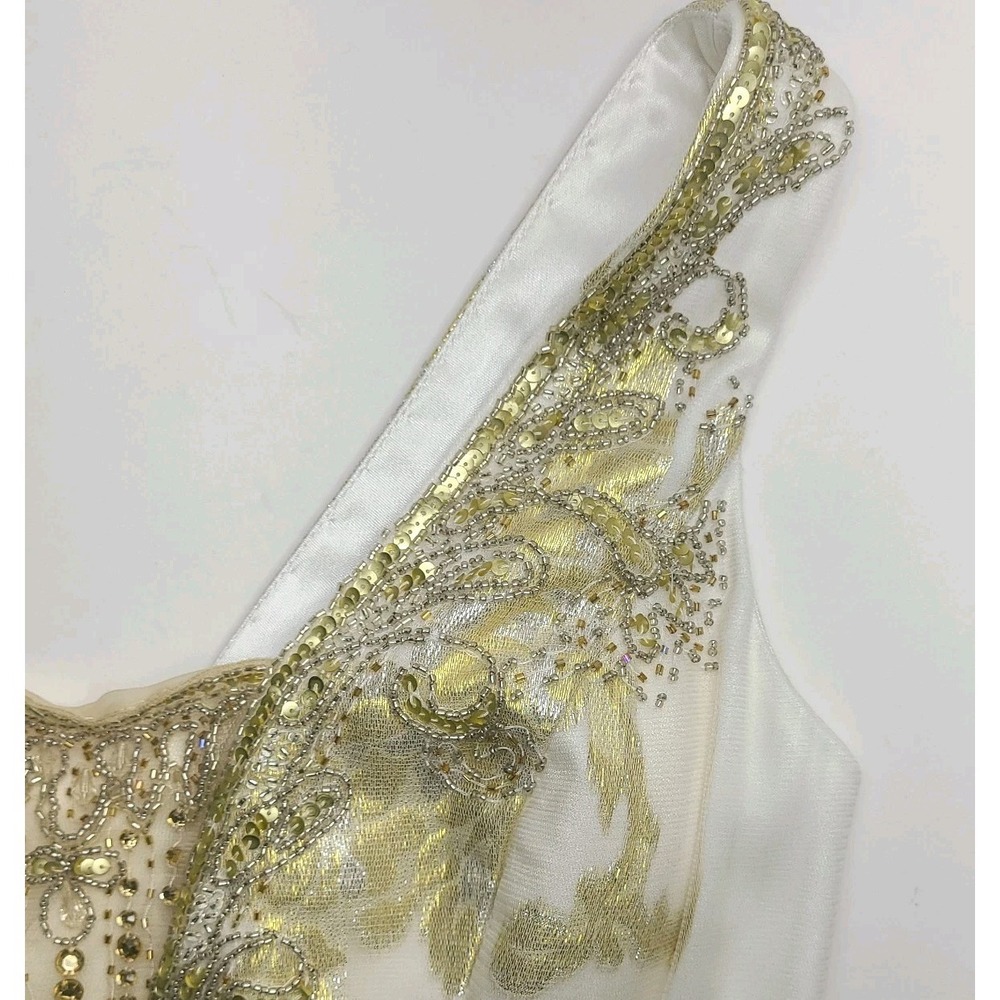 Sue Wong Nocturne Silk Gold Foil Embellished Cocktail Dress Sz 12 Beaded Prom - Picture 5 of 11